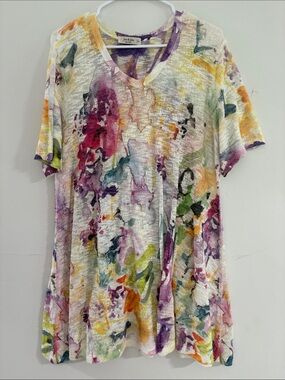 Jess & Jane Floral Watercolor V-Neck knit Tunic Top - Multicolor size XL